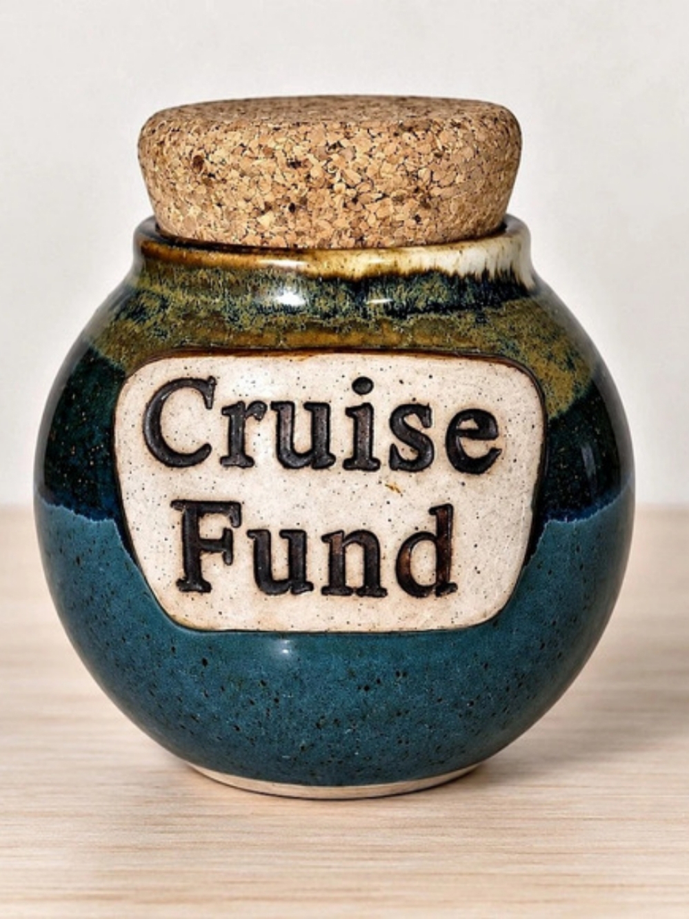 Tumbleweed Pottery Cruise Fund Corked Jar Blue & Green